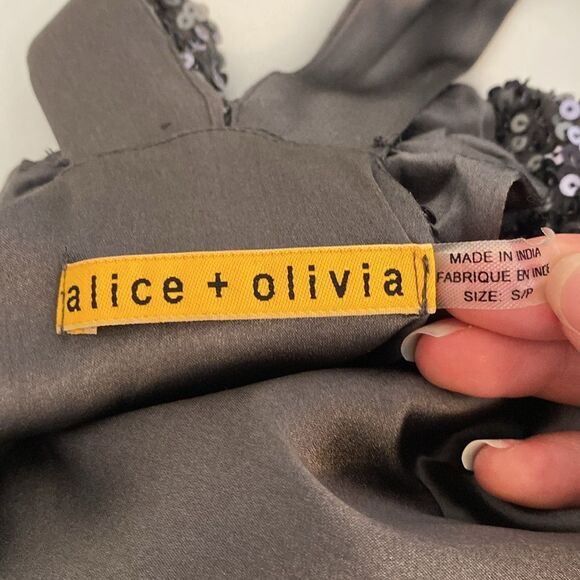 Alice + Olivia Silk Gray Blue Sequin A-line Shift Tank Mini Dress Size Small - Picture 9 of 13